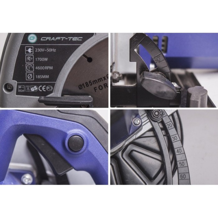 Пила дискова (циркулярна) Craft-tec PXCS-185, 1700 Вт, 4600 об/хв, діаметр диска 185 мм, лазерний маркер