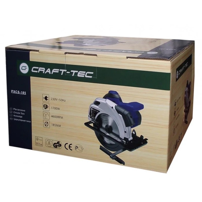 Пила дискова (циркулярна) Craft-tec PXCS-185, 1700 Вт, 4600 об/хв, діаметр диска 185 мм, лазерний маркер