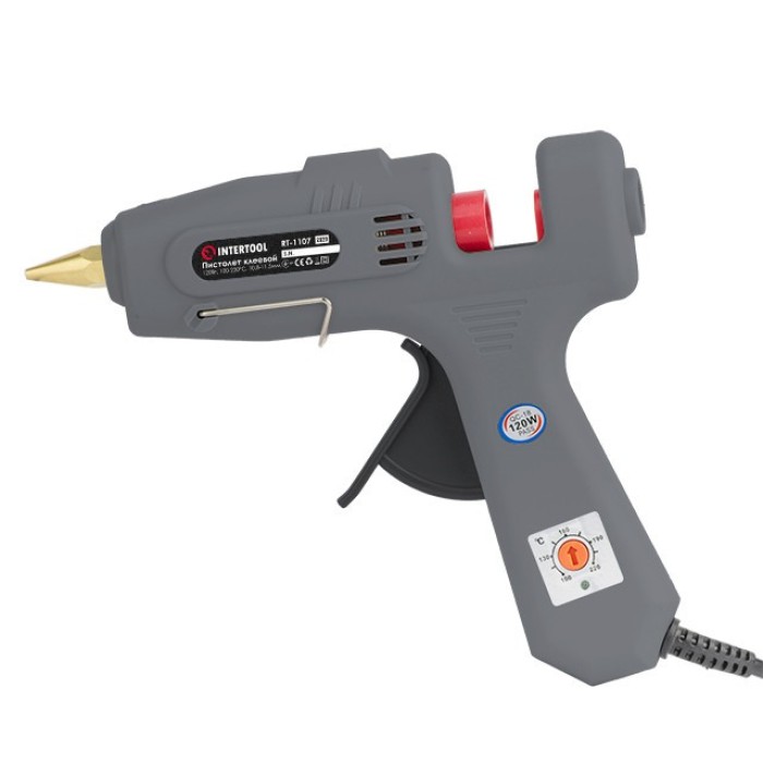 Пістолет клейовий INTERTOOL RT-1107, 120(360)Вт, 230В, 100-220°C під стрижні 10.8-11.5 мм, 13-30 м/хв., рег. т.