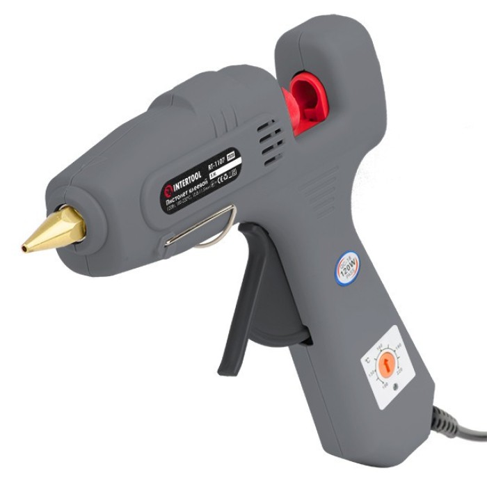 Пістолет клейовий INTERTOOL RT-1107, 120(360)Вт, 230В, 100-220°C під стрижні 10.8-11.5 мм, 13-30 м/хв., рег. т.