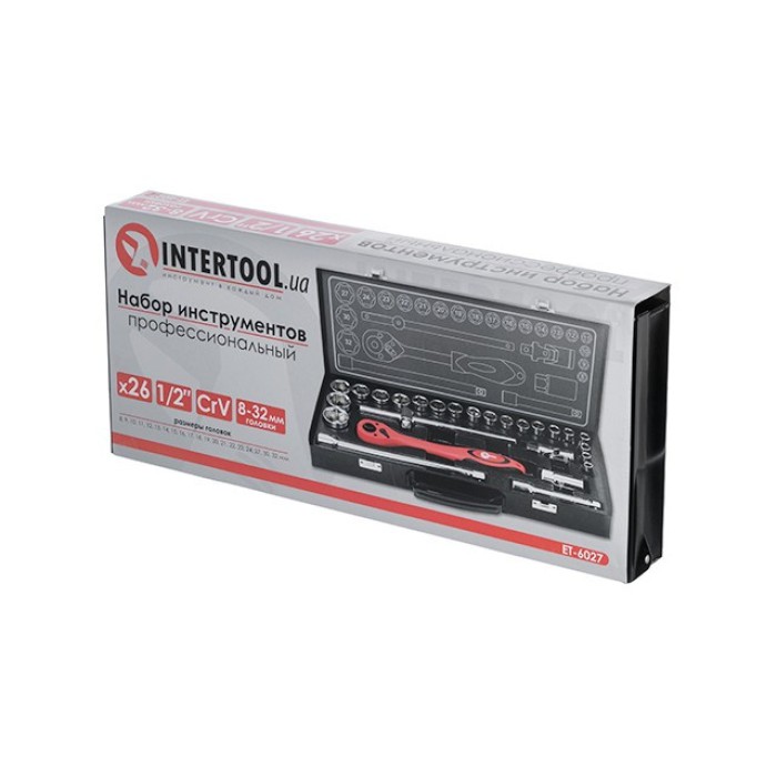 Профессиональный набор инструмента INTERTOOL ET-6027, 1/2'', 26 ед. (гол. 8-32 мм)