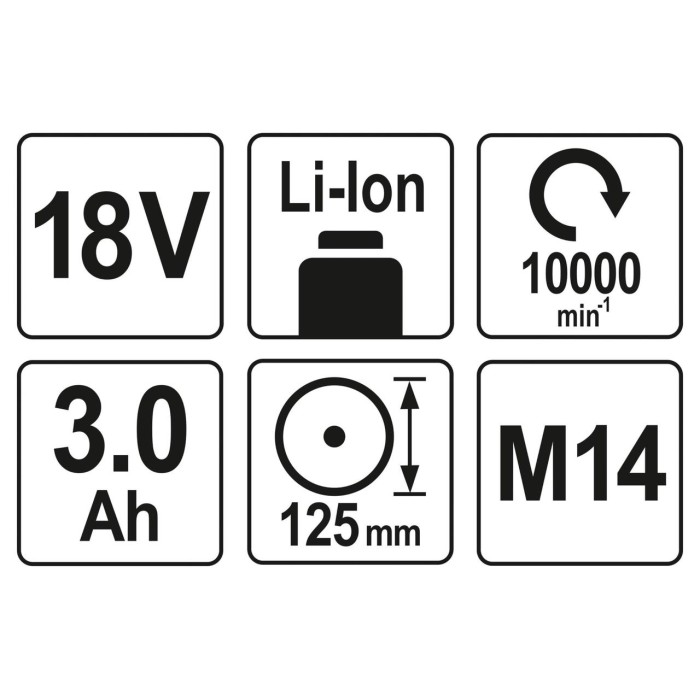 Шліфмашина кутова акумуляторна YATO 2Li-Ion, 18В, 3АГод, для диска Ø=125мм, з зарядним пристроєм [4]