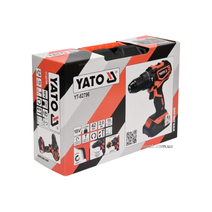 Шуруповерт-дриль ударний безщітковий акумуляторний YATO YT-82796  Li-Ion 18 2 Аг 42 Нм