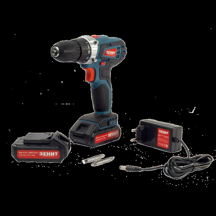Шуруповерт акумуляторний Зенит ЗША-12 М Li, 12 В, 2 акк., 1.3 А/год, 28 Нм, кейс, 2 швидкості, LED підсвічування