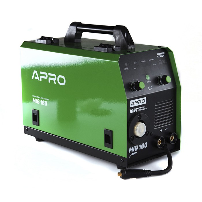 Сварочный полуавтомат инверторный APRO MIG-160, 20-160А, ел.4мм, пр.0.8-1мм 5кг 2.5+1.5+3м (набор кабелей)