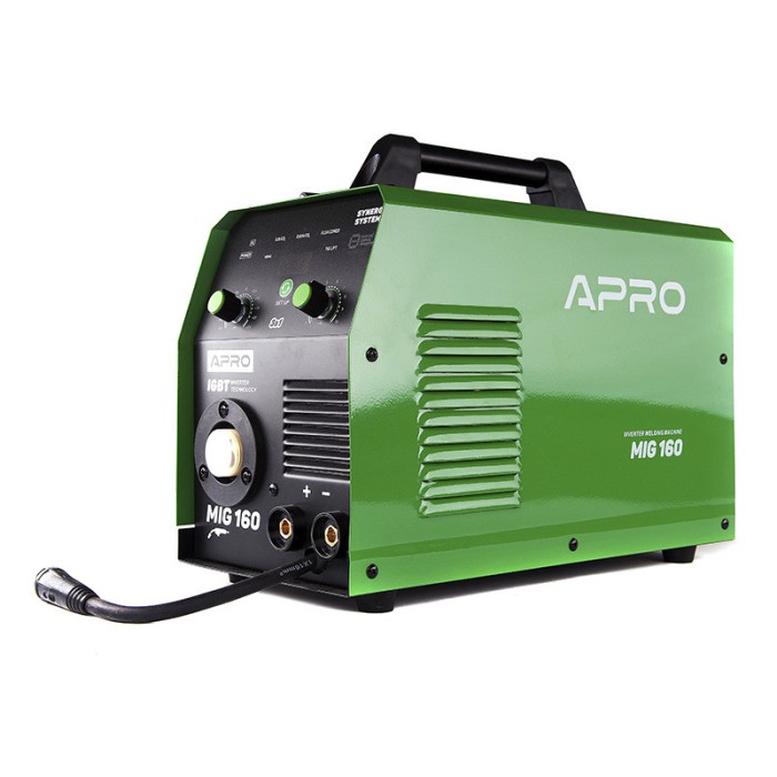 Сварочный полуавтомат инверторный APRO MIG-160, 20-160А, ел.4мм, пр.0.8-1мм 5кг 2.5+1.5+3м (набор кабелей)