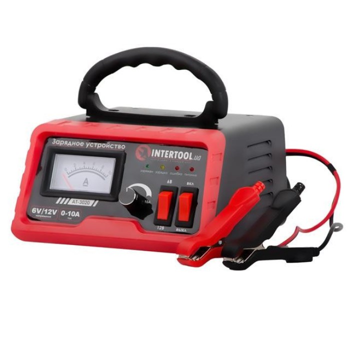Зарядний пристрій INTERTOOL AT-3020 6/12В, регулювання сили струму 0-10А, 230В
