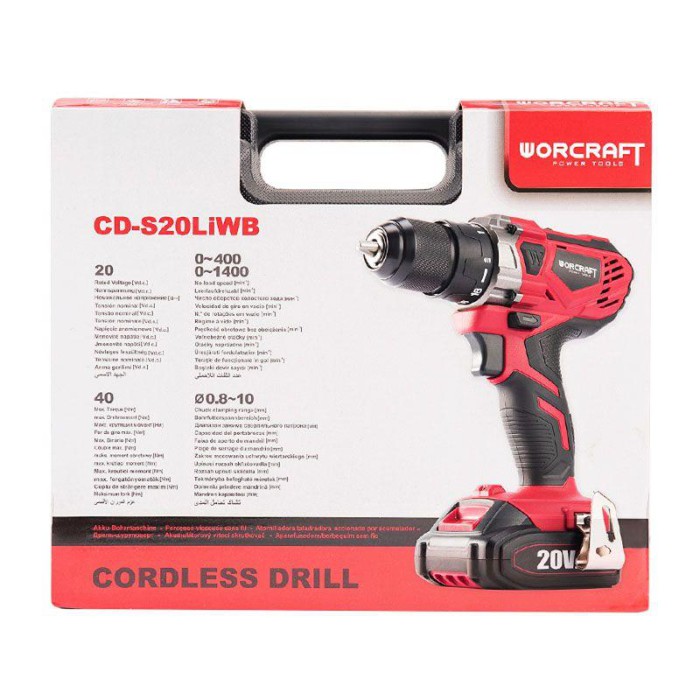 Акумуляторний шуруповерт WORCRAFT CD-S20LiWB (20В, 2А*год, 40 Н*м, кейс)
