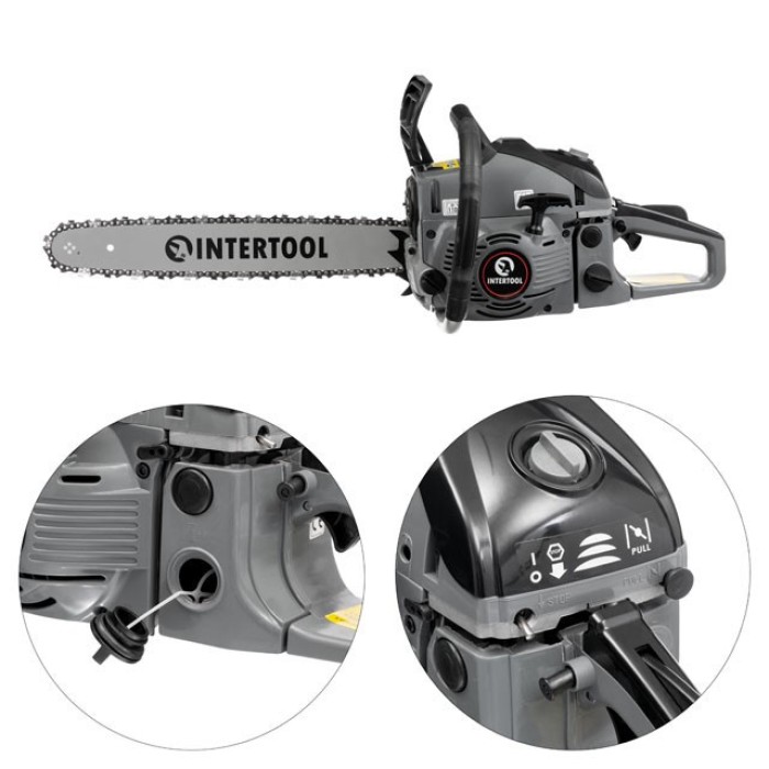 Бензопила цепная INTERTOOL DT-2208, 2,2 кВт., 52 см3, шина 45 см., 3200 об/мин.