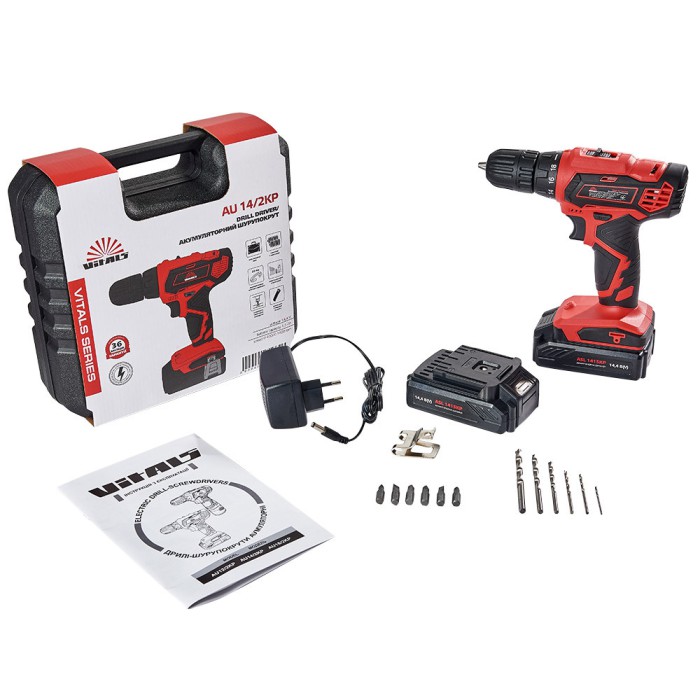 Дриль-шурупокрут акумуляторний Vitals AU 14/2KP, 14.4 В, 1400 об/хв, 1.5 А/год, 2 АКБ, кейс