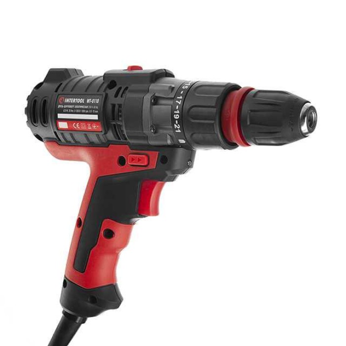Дриль-шурупокрут електричний INTERTOOL WT-0110, 420 Вт, 0-1800 об/хв, 2 скор., 20 Nм, DFR патрон