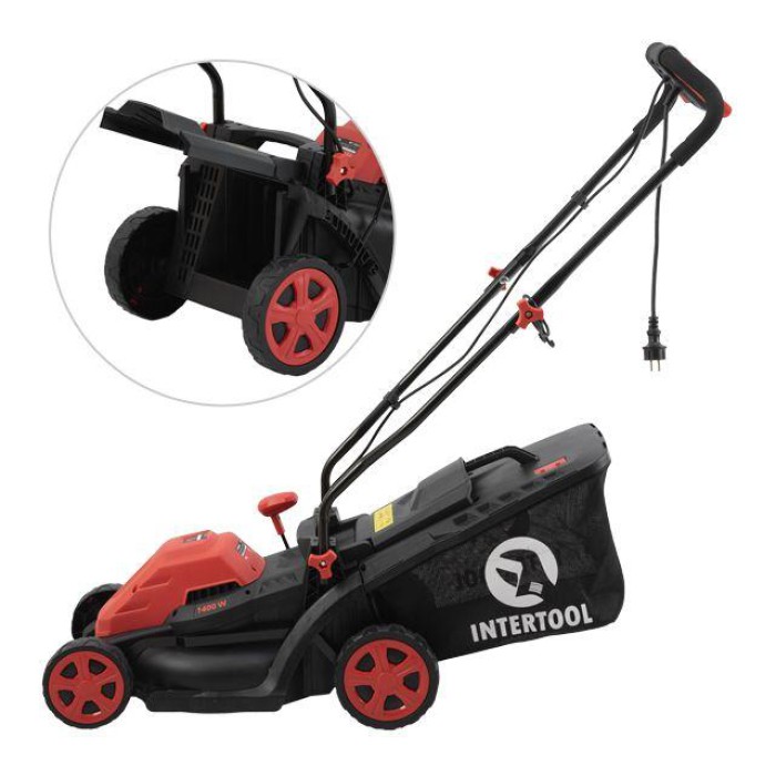 Газонокосарка електрична INTERTOOL WT-2264, 1.4 кВт, захват 340 мм, висота зрізу 30-80 мм, контейнер 35 л