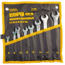 Ключи рожково-накидные MasterTool 72-0108, набор 8 шт (6,8,10,12,13,14,17,19) DIN3113 пожизненная гарантия