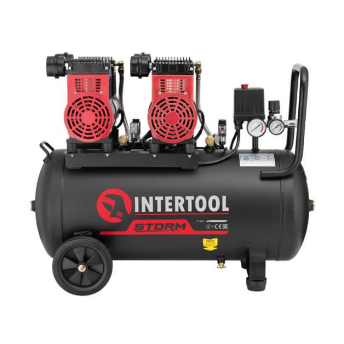 Компресор INTERTOOL PT-0027,50 л, 2x1.1 квт, 220В, 8атм, 320 л/хв, 1400 об/хв, безмасляний, 4 циліндра .