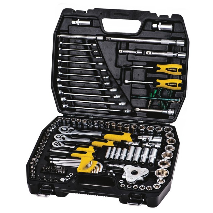Набор ключей и насадок торцевых MasterTool 78-5121 PROFI, 1/4” - 3/8” - 1/2”, трещотка 72Т, 121 шт, кейс