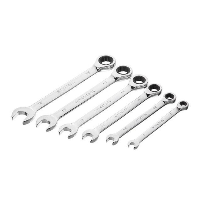 Набір ключів комбінованих з храповим механізмом 6од. 8-19мм, Cr-V; PROF DIN3113 INTERTOOL XT-1302