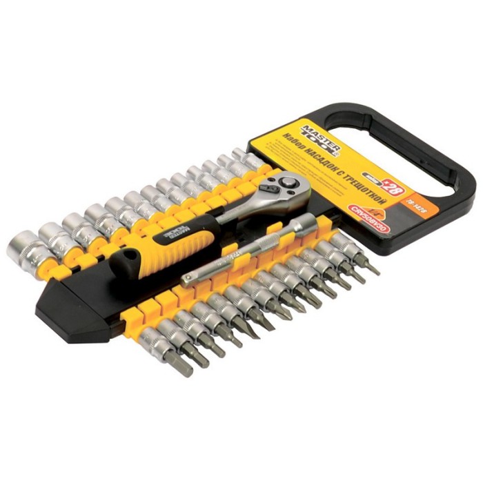 Набор насадок торцевых MasterTool 78-1428, PROFI CrV 1/4”  4-14 мм, трещотка 72Т, 28 шт.