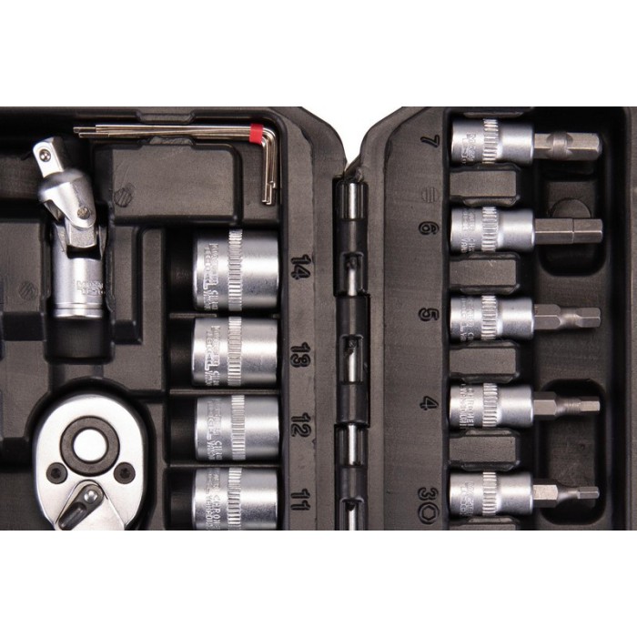 Набор насадок торцевых MasterTool 78-2047 PROFI, CrV 1/4”  4-14 мм,трещотка 72Т, 46 шт, кейс