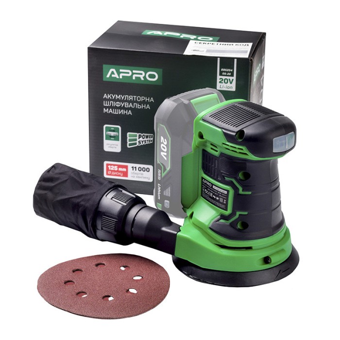 Орбітальна шліфувальна машина акумуляторна APRO OS-20 (125 мм, без акумулятора і ЗУ) Орбітальна шліфувальна машина акумуляторна APRO OS-20 (125 мм, без акумулятора і ЗУ)