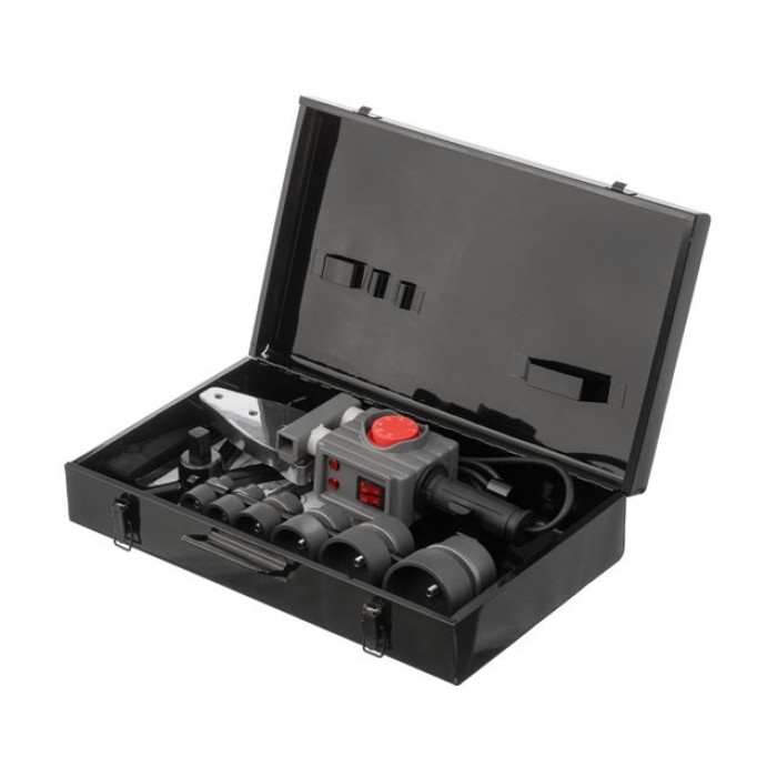 Паяльник для пластикових труб INTERTOOL RT-2112, 850/1850 Вт, 0-300°C, насадки 20-63 мм, металевий кейс