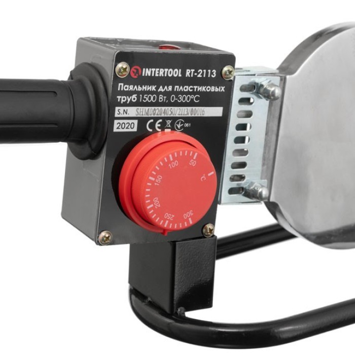 Паяльник для пластикових труб INTERTOOL RT-2113, 1500 Вт, 0-300°C, насадки 75, 90, 110 мм, металевий кейс