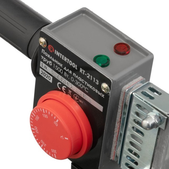 Паяльник для пластикових труб INTERTOOL RT-2113, 1500 Вт, 0-300°C, насадки 75, 90, 110 мм, металевий кейс