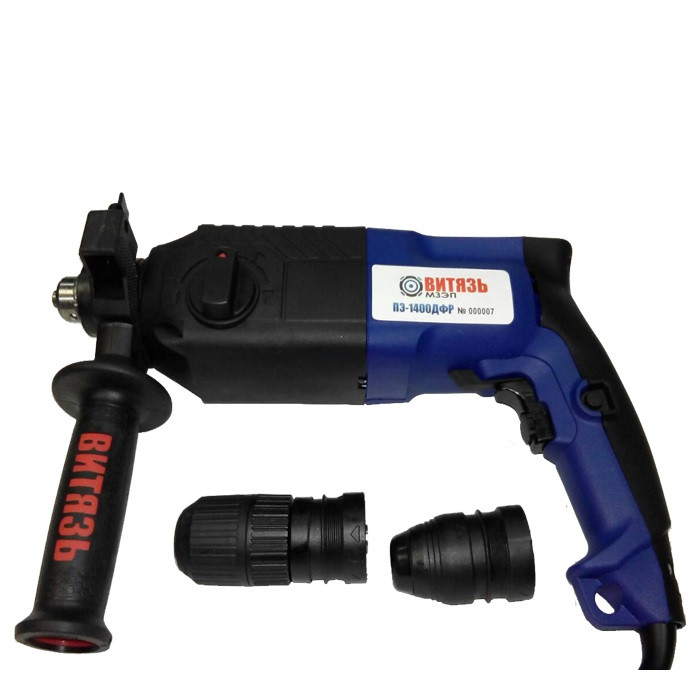Перфоратор Витязь ПЕ-1400 ДФР, Sds+, 1400 Вт, DFR патрон, 3 режими, кейс, піка, зубило, 3 бури
