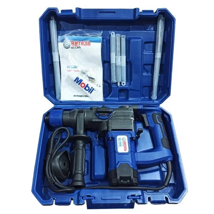 Перфоратор Витязь ПЕ-1900, SDS plus, 1900 Вт, 810 об/хв, 4850 уд/хв, 5.5 Дж, кейс, комплект буров