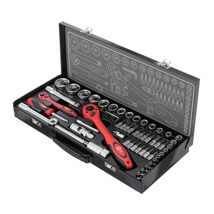 Профессиональный набор инструмента INTERTOOL ET-6056, 1/2'' & 1/4'', 56 ед (гол. 4-32 мм, биты 18 ед.)