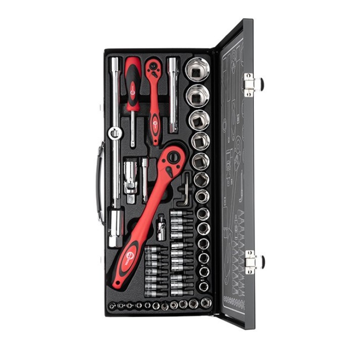 Профессиональный набор инструмента INTERTOOL ET-6056, 1/2'' & 1/4'', 56 ед (гол. 4-32 мм, биты 18 ед.)