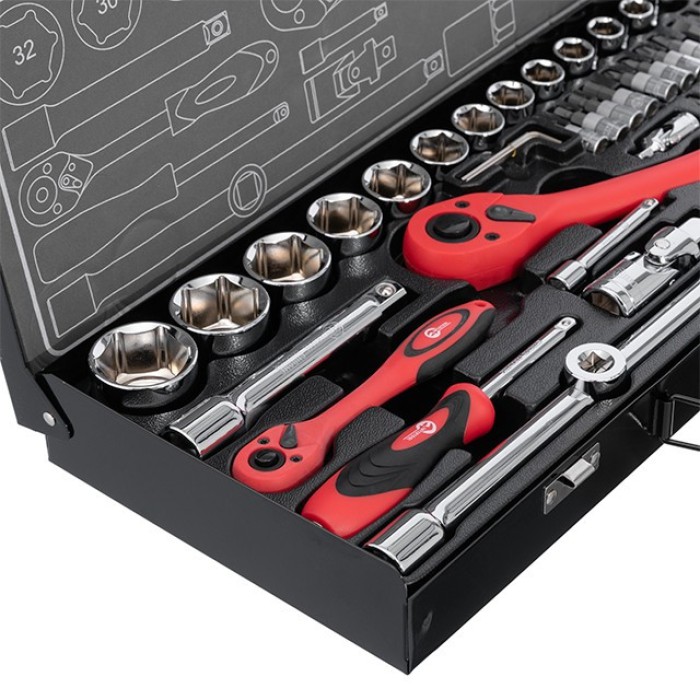 Профессиональный набор инструмента INTERTOOL ET-6056, 1/2'' & 1/4'', 56 ед (гол. 4-32 мм, биты 18 ед.)
