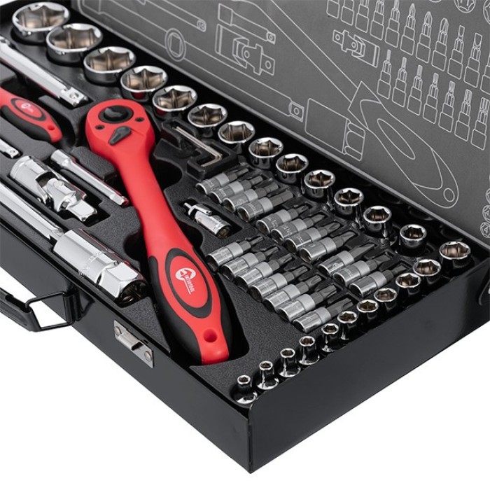 Профессиональный набор инструмента INTERTOOL ET-6056, 1/2'' & 1/4'', 56 ед (гол. 4-32 мм, биты 18 ед.)
