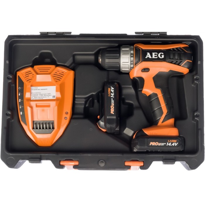 Шуруповерт-дрель аккумуляторный AEG BS 14G3 LI-152C, Li-Ion 14.4 В 1.5 Ач, 32 Нм, 2 акк., кейс, (4935451092)