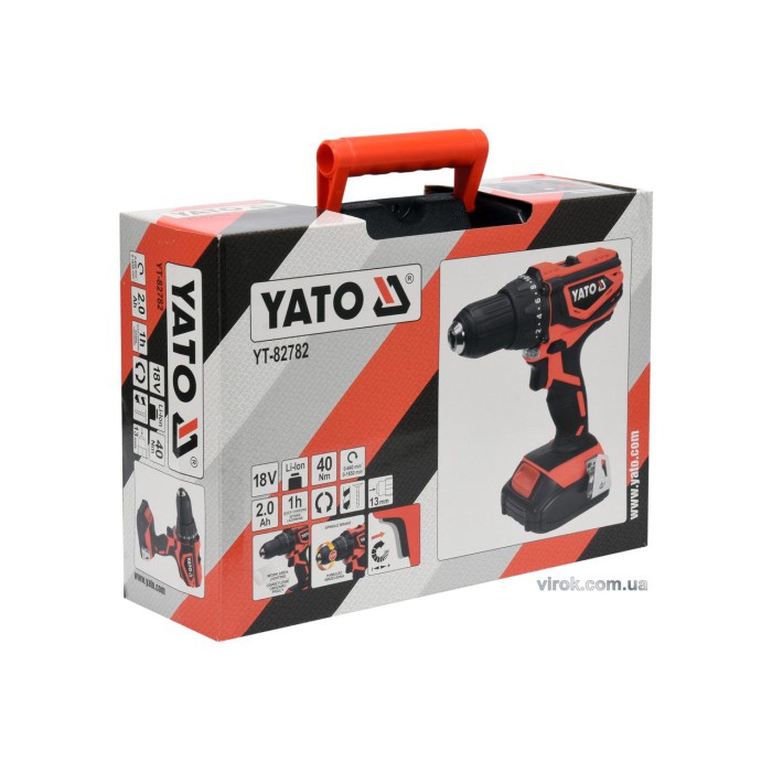 Шуруповерт-дриль акумуляторний YATO YT-82782  Li-Ion 18 2 Ач 40 Нм + кейс