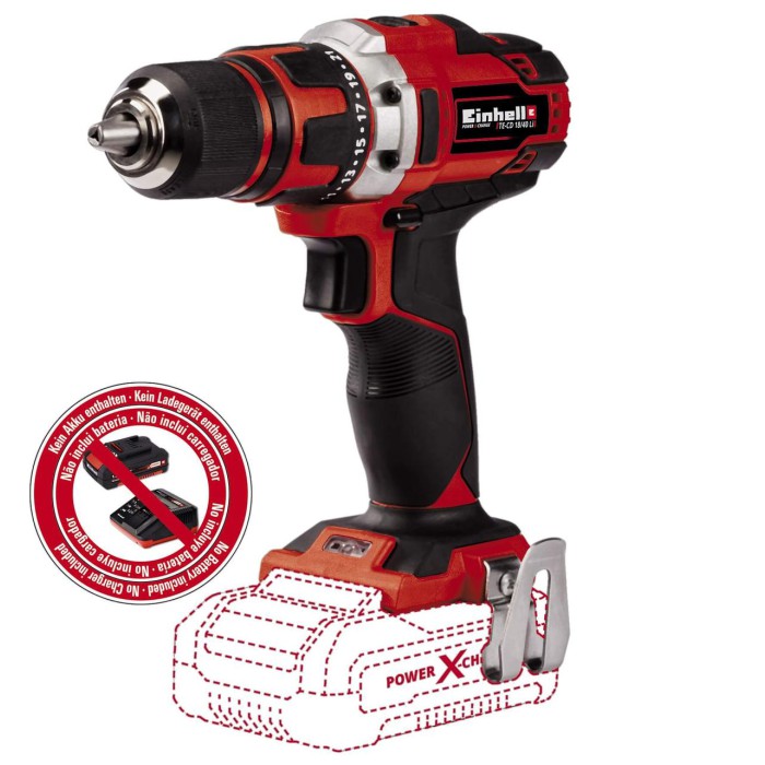 Шуруповерт аккумуляторный Einhell TE-CD 18/40 Li-Solo, без акк, 18 В, 2 скорости, LED подсветка, 40