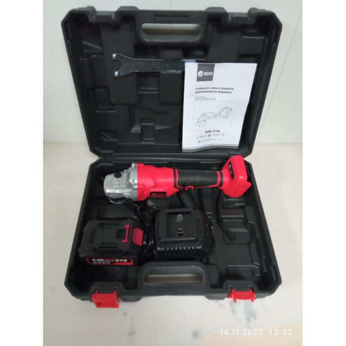 Кутова акумуляторна шліфувальна машина Edon UAG-21A (21 В, 4 А*год, 1 акумулятор, кейс)