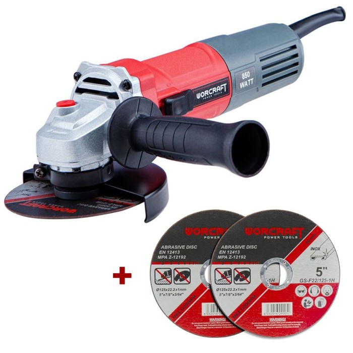 Кутова шліфувальна машина (болгарка) Worcraft AG08-125P, 850 Вт, 12000 об/хв, діаметр диска 125 м