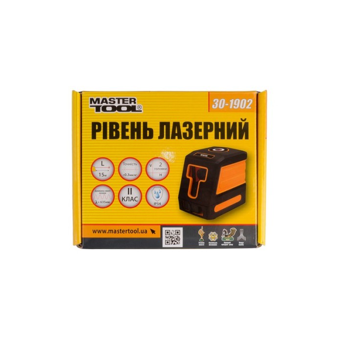 Рівень лазерний MasterTool 30-1902, H+V, 2 лазерні головки RED, 0.3 мм/м, 15м, чохол