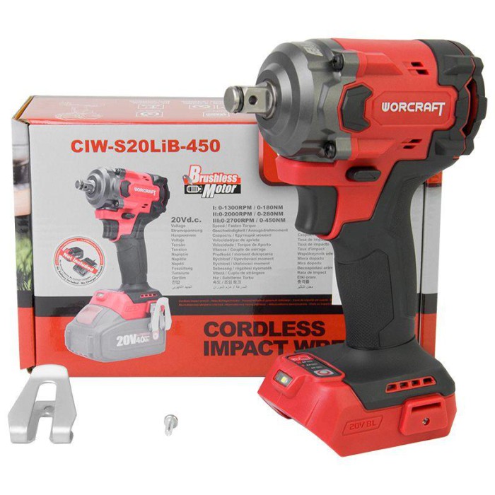 Акумуляторний безщітковий ударний гайковерт WORCRAFT CIW‑S20LiB‑450, без АКБ та ЗП, 460 Нм, 3 швидкості