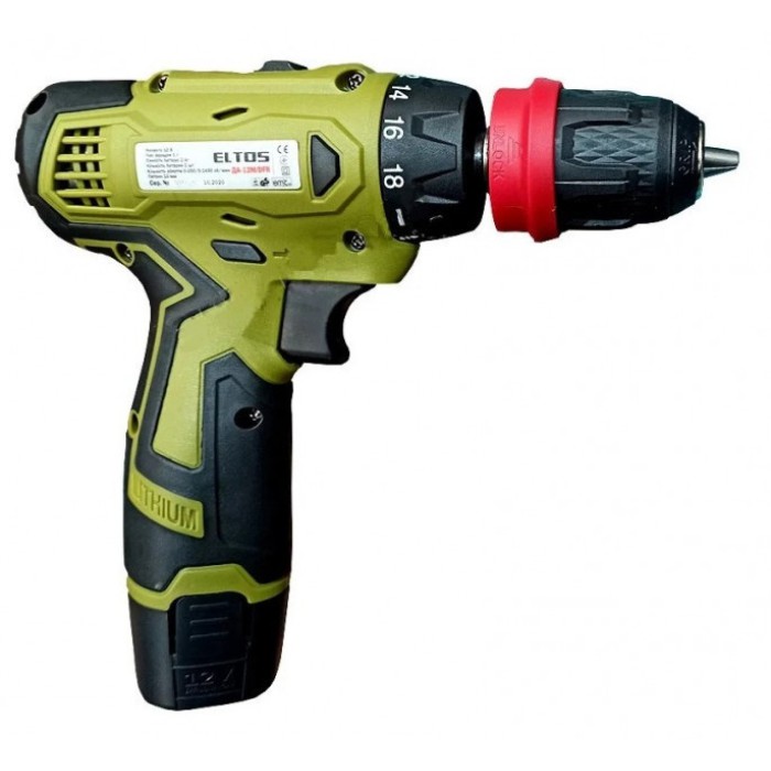 Акумуляторний шуруповерт Eltos ДА-12 М/DFR, 12 В, Li-ion, 2 А/ч, 2 акум., 2 швидкості, LED підсвічування, кейс Акумуляторний шуруповерт Eltos ДА-12 М/DFR, 12 В, Li-ion, 2 А/ч, 2 акум., 2 швидкості, LED підсвічування, кейс