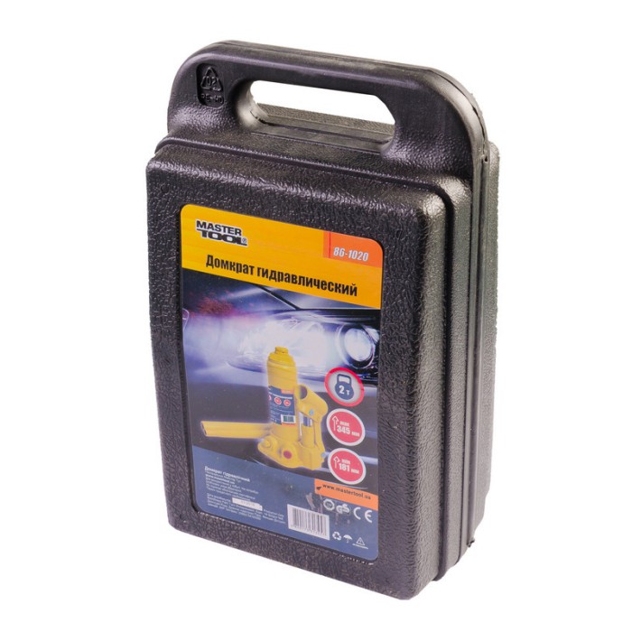 Домкрат гідравлічний пляшковий MasterTool 86-1020, 2 т, 181-345 мм в пласт. кейсі