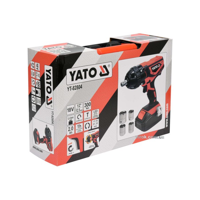 Гайковерт ударный аккумуляторный YATO YT-82804 (Li-Ion 18 В 2 Ач 300 Нм + 4 насадки)