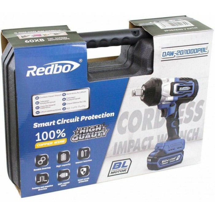 Гайковерт ударний акумуляторний безщітковий REDBO OAW-20/1000PBL (20 В, 4 А*год, 1 АКБ, кейс) Гайковерт ударний акумуляторний безщітковий REDBO OAW-20/1000PBL (20 В, 4 А*год, 1 АКБ, кейс)