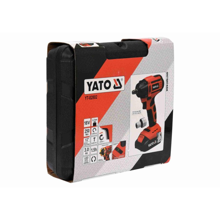 Гайковерт ударный аккумуляторный бесщеточный YATO YT-82802 (Li-Ion 18 В 3 Ач 250 Нм 1/2