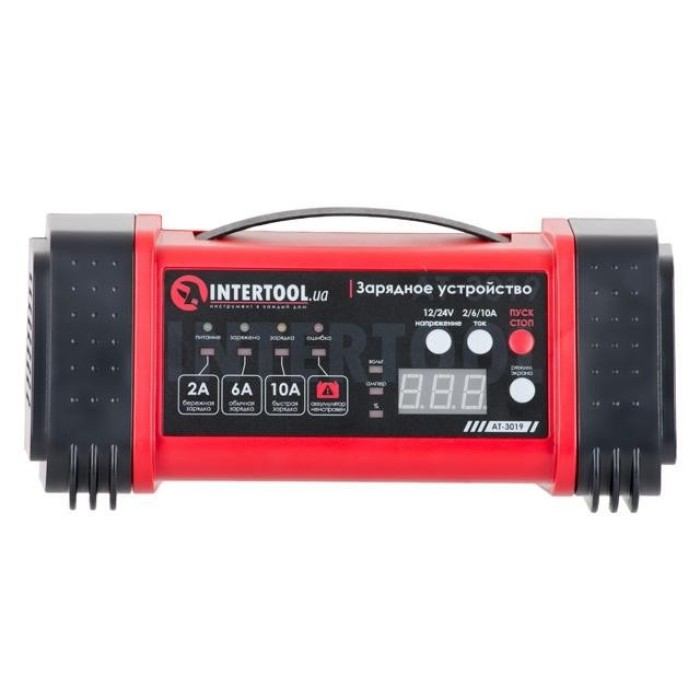 Інтелектуальний зарядний пристрій INTERTOOL AT-3019, 12/24В, 2/6/10А, 2/6A, 230В, дисплей