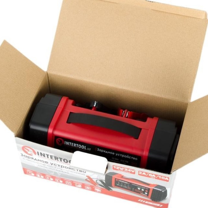 Інтелектуальний зарядний пристрій INTERTOOL AT-3019, 12/24В, 2/6/10А, 2/6A, 230В, дисплей