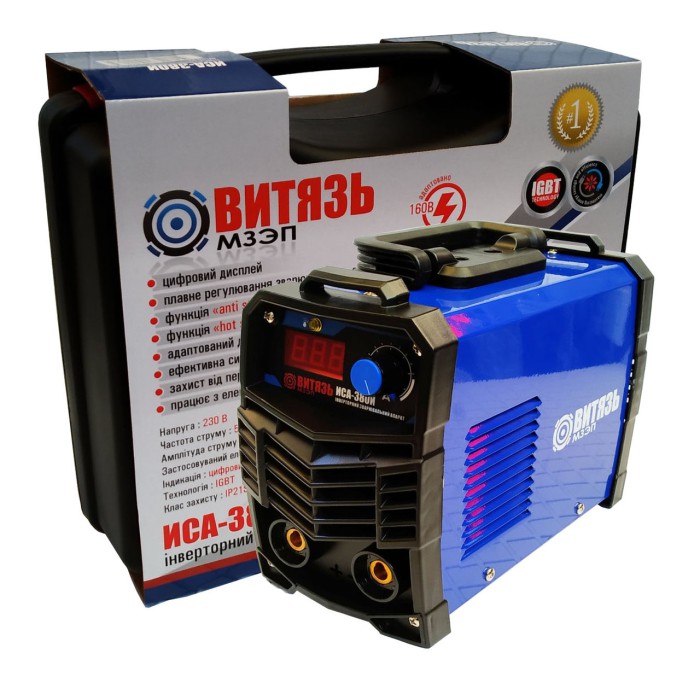 Інвертор зварювальний Витязь ІСА 380И, 220 В, 4 кВт, зварювальний струм 20-380 А, діаметр електрода 1.6-4.0 мм, кейс