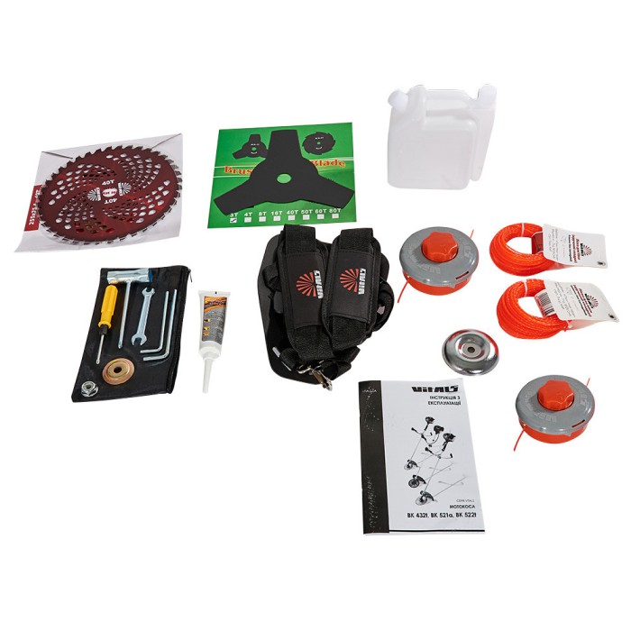 Мотокоса Vitals BK 432t,  43,0  см3, 1.8 л.с, 1300 Вт, 9500 об/мин, 2 ножа, 2 катушки