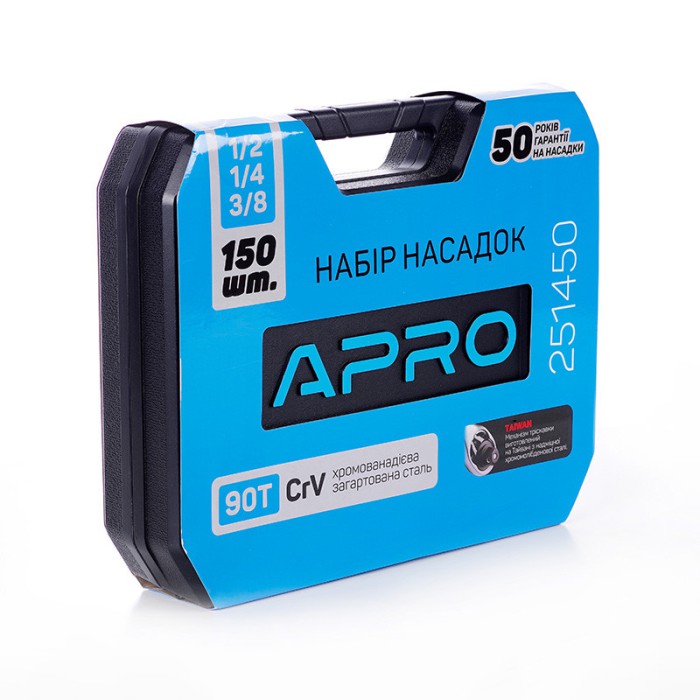 Набір насадок (інструментів) торцевих c тріскачкою CrV 1/4, 3/8, 1/2 (90Т) (150 шт) Apro