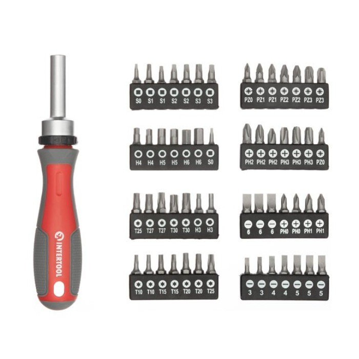 Отвертка реверсивная с комплектом насадок INTERTOOL VT-3361 57 ед